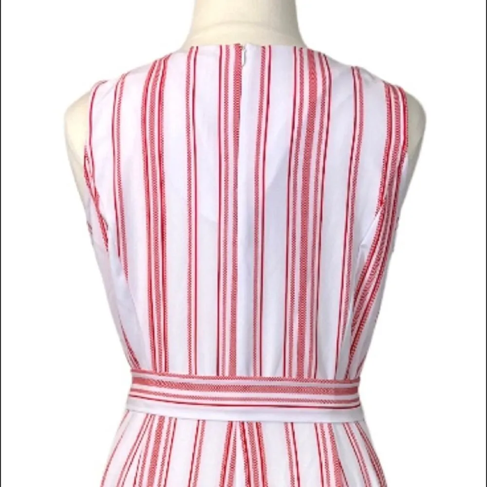 Emma & Michele Women's Jumpsuit V-neck Tie Waist White Red Stripes Size XL - Image 8