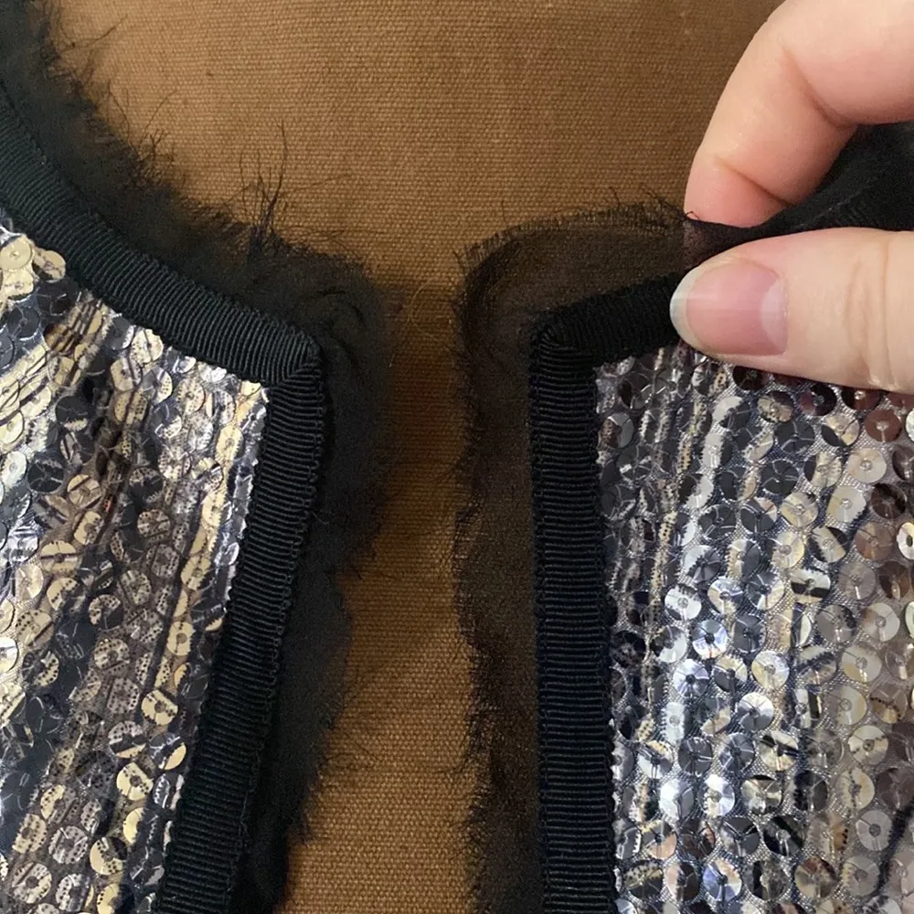 Cache sequined swirl patch pocket fringed cardigan evening jacket size M - Image 7