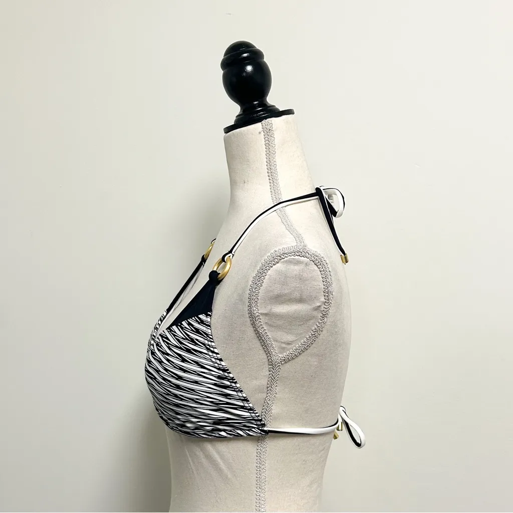 Swim Systems Black White Dreamwear Onyx Sliding Triangle Halter Bikini Top Small - Image 8