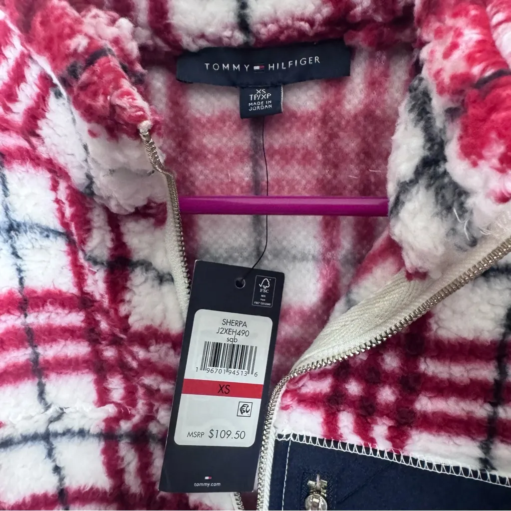 NWT Tommy Hilfiger Color Block Zip Up Sherpa Jacket, Soft Ivory,‎ XS - Image 6