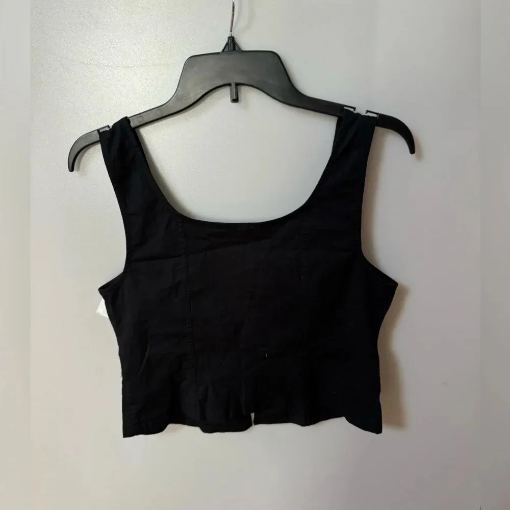 Free People Sally Corset Buttondown Scoop Neck Sleeveless Black Tank Crop Top Sm - Image 4