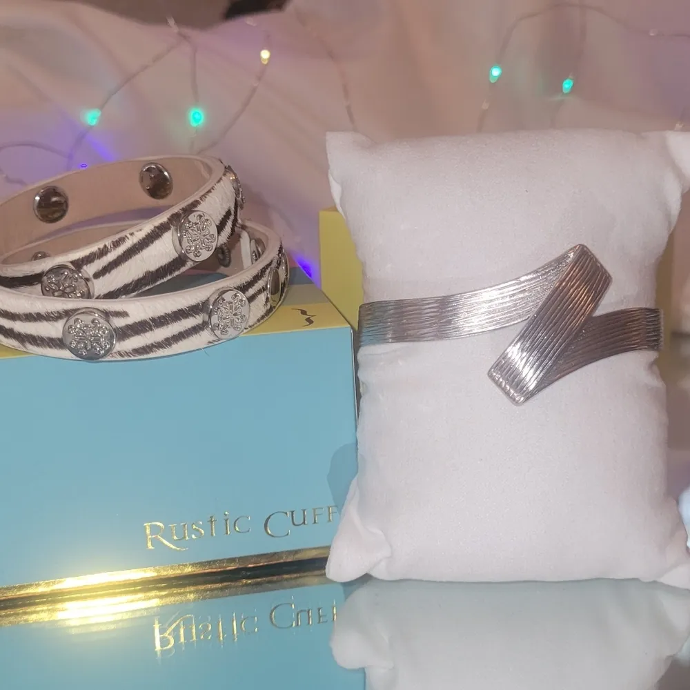 Rustic Cuff Set of 2 Bracelets, One Silver Cuff, One Zebra Snap - Image 6