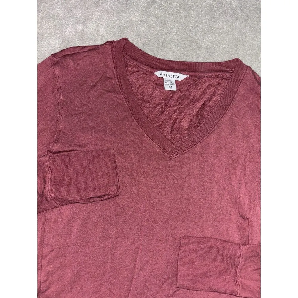 Athleta Sunrise V-neck Sweatshirt Size Xs Dark Red‎ Lightweight Loose Fit SOFT - Image 2