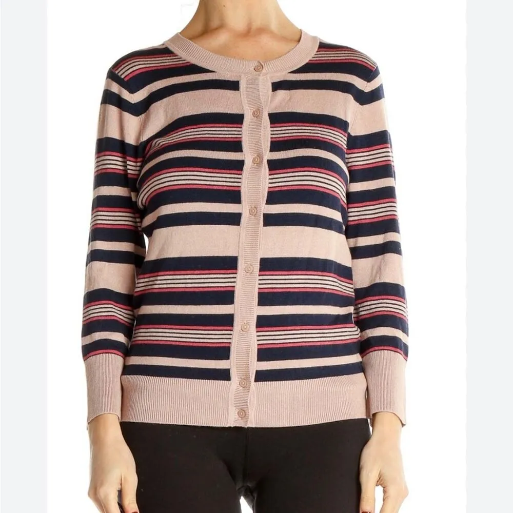 Halogen pink striped button up 3/4 sleeve sweater new size extra small petite - Image 6