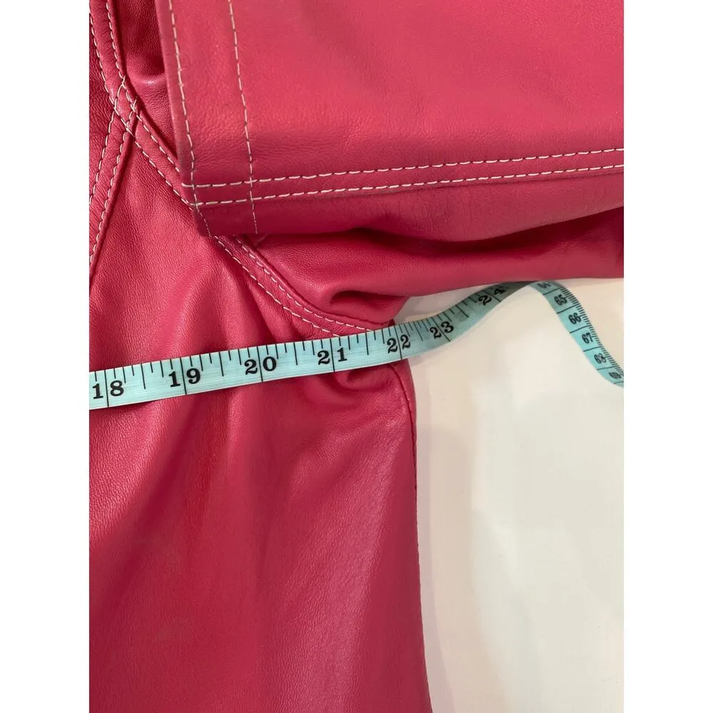 Chico’s Pink Leather Jacket Moto Zipper Jacket Sz 16 Long Sleeve Lined Pockets - Image 9