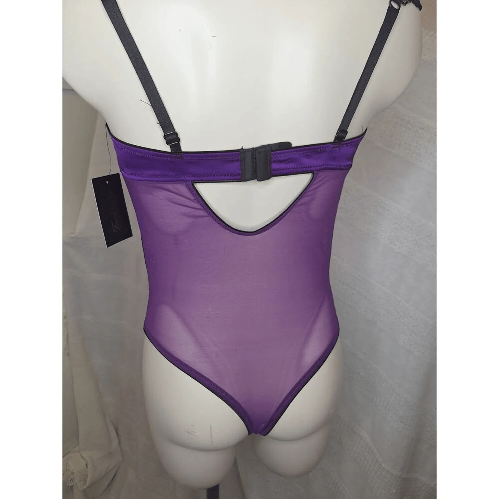 Fredericks of Hollywood Women's Small Ilana Body Suit Purple Black Sheer Lace - Image 4