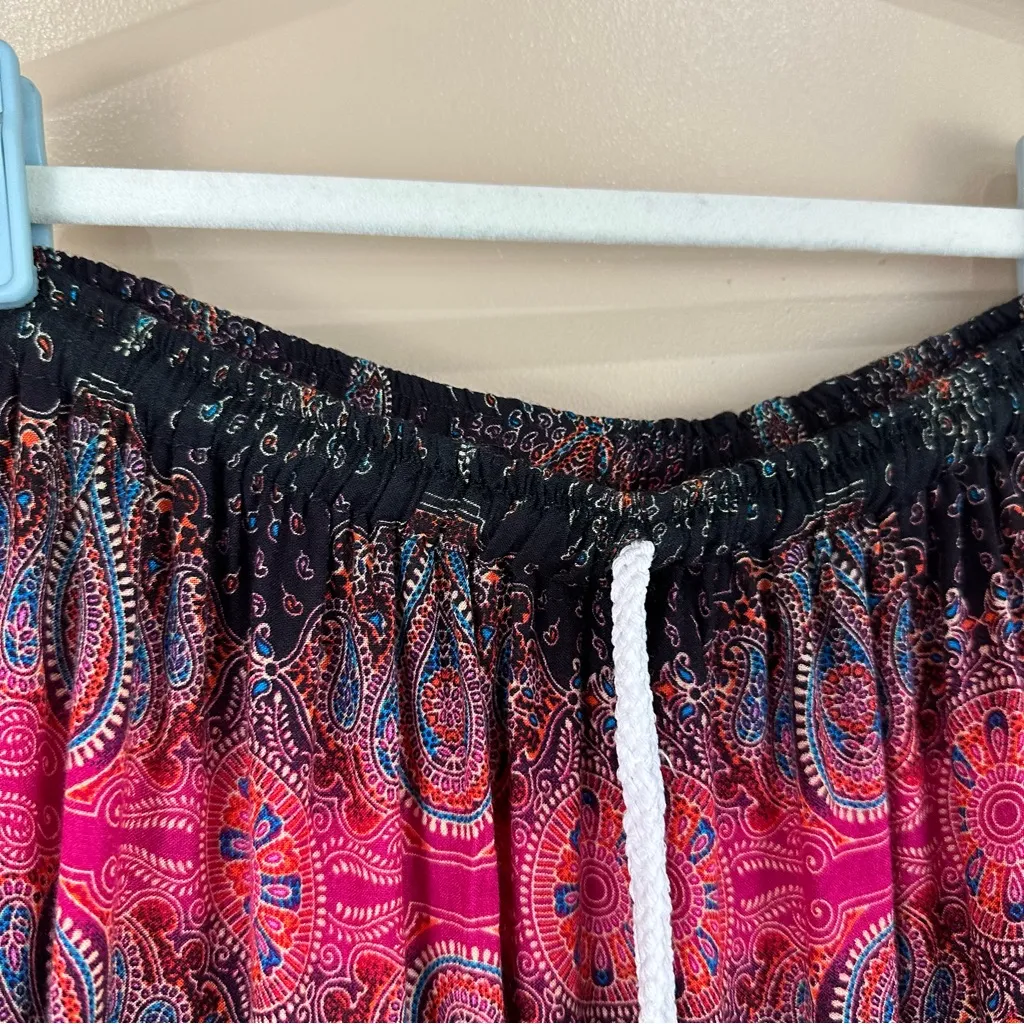Thai Hippie Genie Gypsy Pink Black Multicolor Pull On Pants XS Festival - Image 2