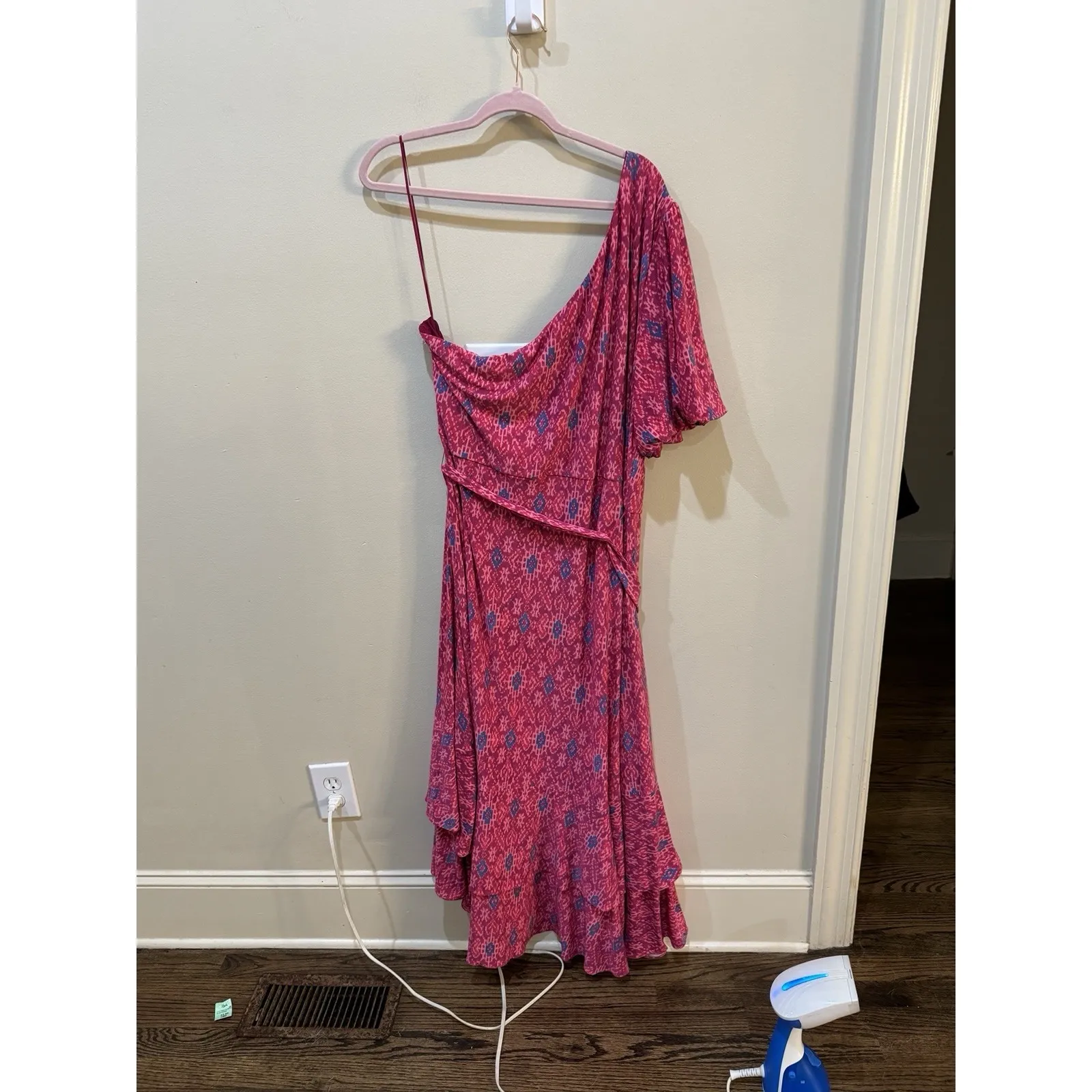 LAUREN RALPH LAUREN Dress Geo-Print Jersey One-Shoulder Wrap $195‎ Size 22W Pink - Image 4