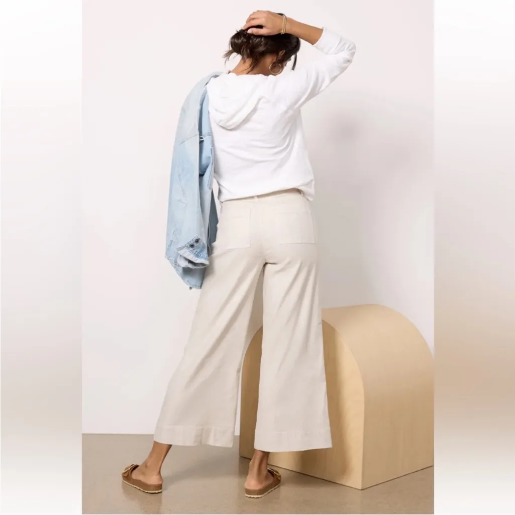 Evereve Joelle Linen Blend Cropped Wide Leg Cream Pants Button Fly Size 25 - Image 2