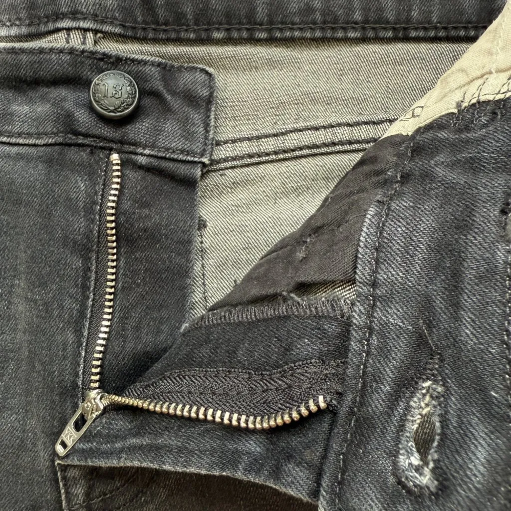 R13 Biker Boy Distressed Skinny Denim Jeans Women's 28 Gino Black Raw Hem NWOT - Image 14