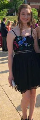 Macy's Black Dress With Flowers - Image 3