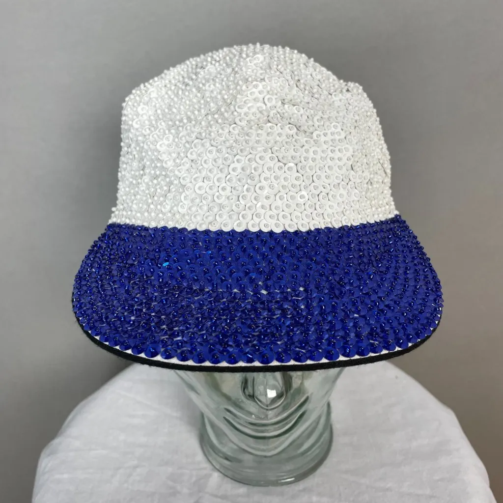 Sequin‎ Baseball Hat Cap Blue White One Size Cotton Lining Funky Bold Playful - Image 11