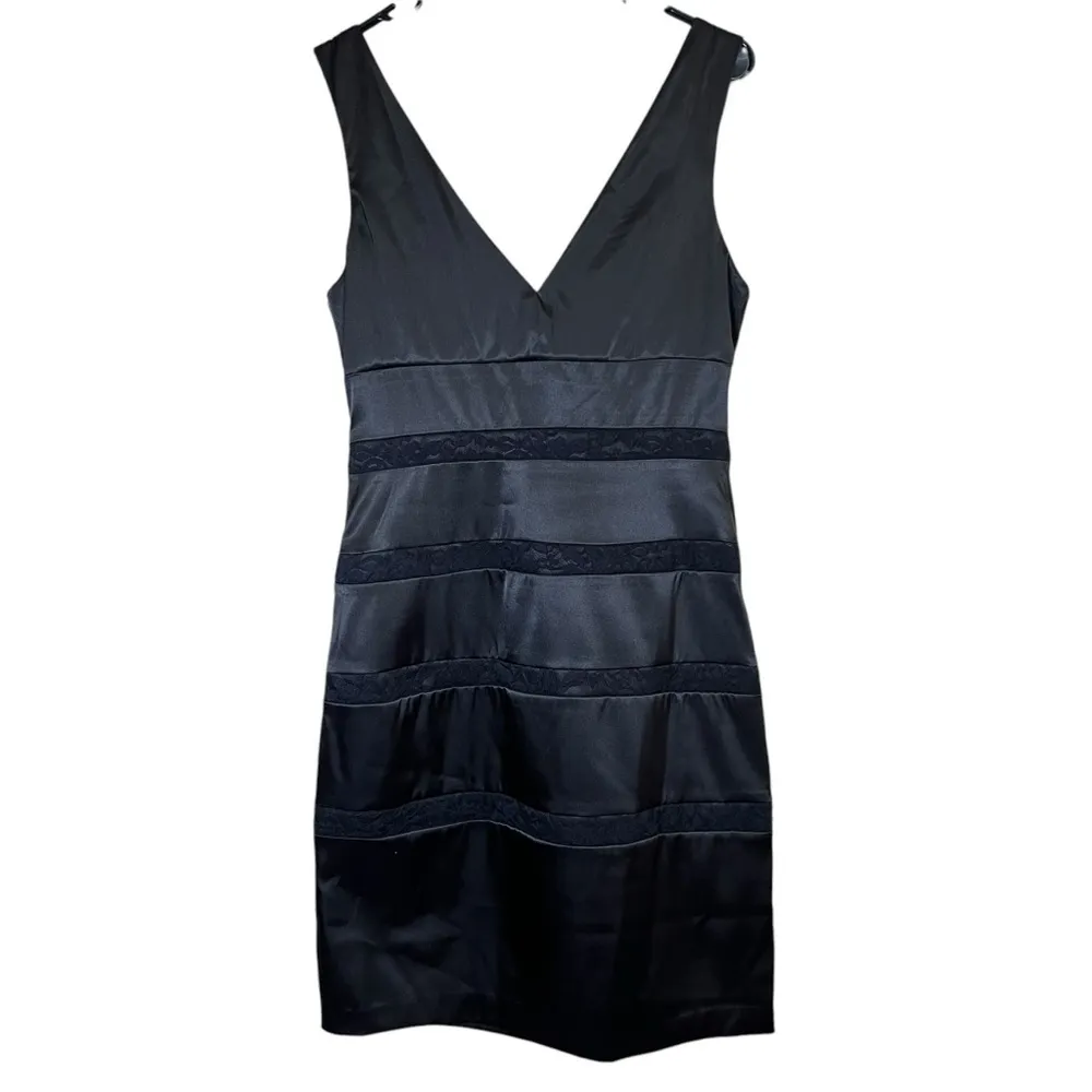 Bisou Bisou Black Satin Lace Black Cocktail Dress Michele Bohbot Sexy Sz 10 NEW - Image 6