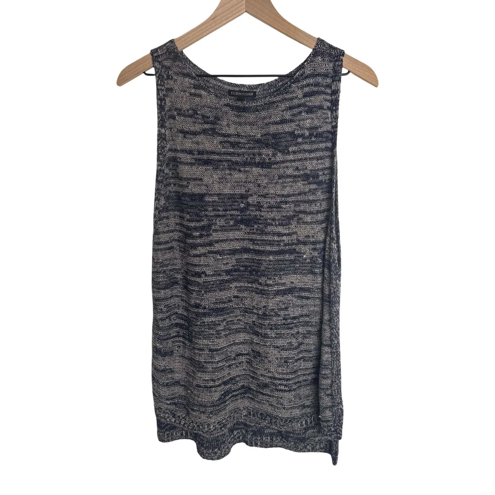 Eileen Fisher Organic Linen Marled Sleeveless Sweater Blue Size L Relaxed Knit - Image 3