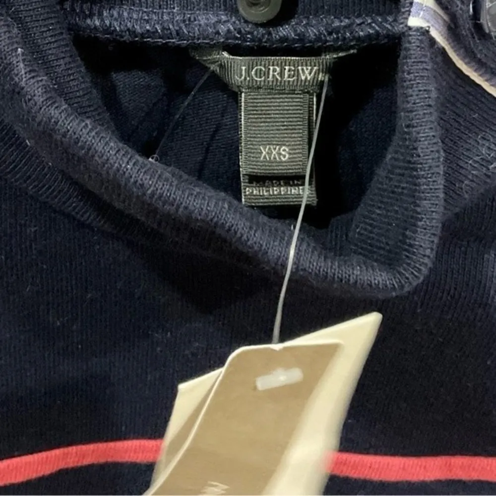 J.Crew Striped Knit Pullover Button Shoulder Navy & Pink Mockneck Sz XXS NWT - Image 4