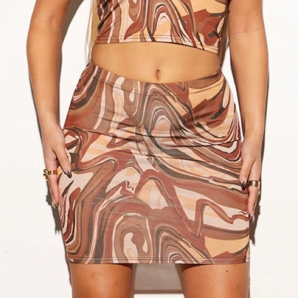 Pretty Little Thing NWT  Brown Marble Print Slinky Mini Skirt - Image 3