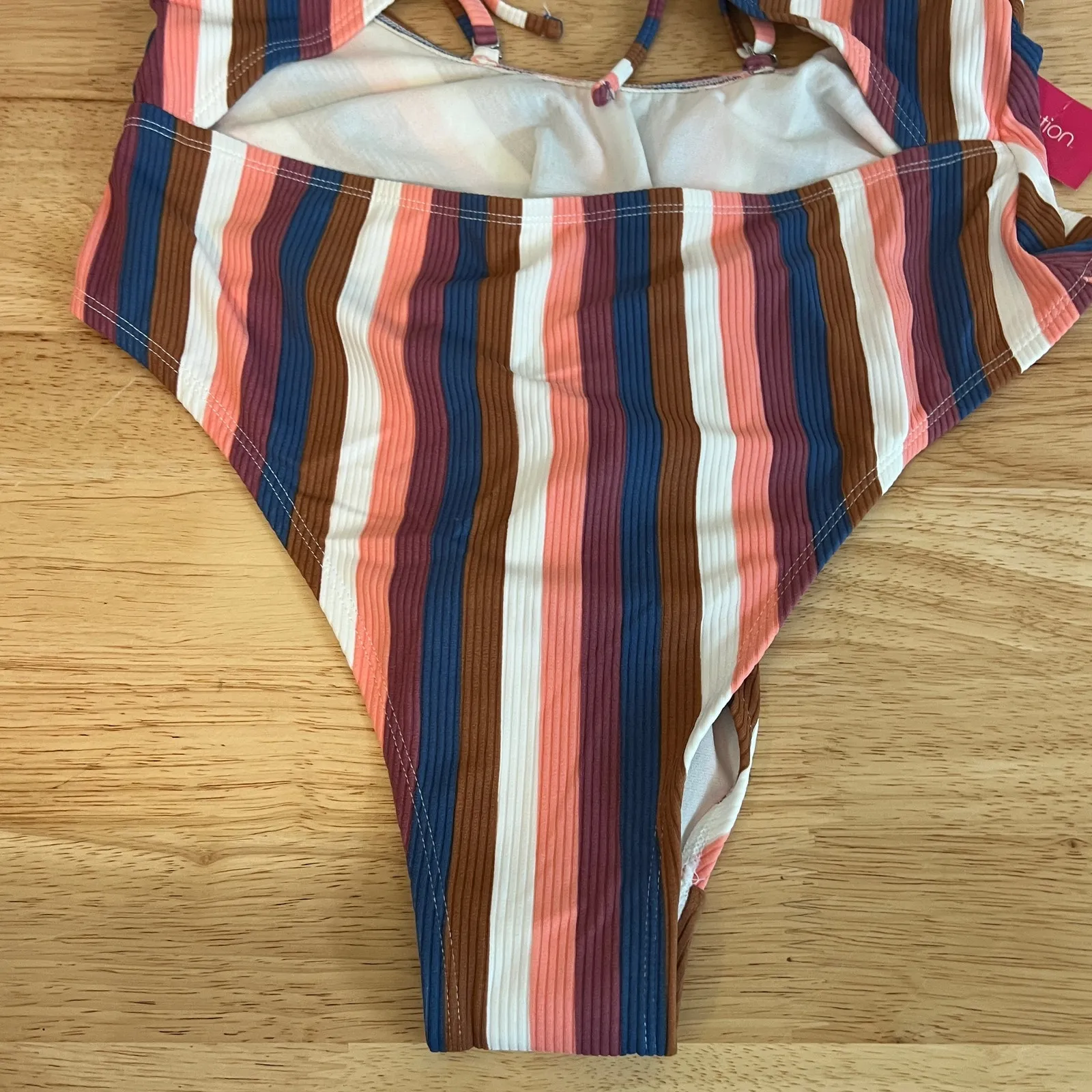 Xhilaration Juniors' Striped Ribbed Tie-Front One Piece Swimsuit - Size XL - NWT - Image 11