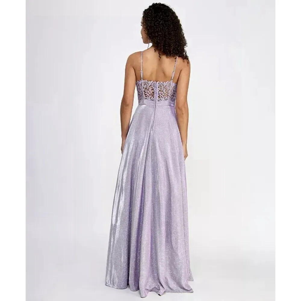 City Studios Juniors' Sleeveless Glitter Ball Gown Lavender Size 3/4 $159 Purple - Image 2