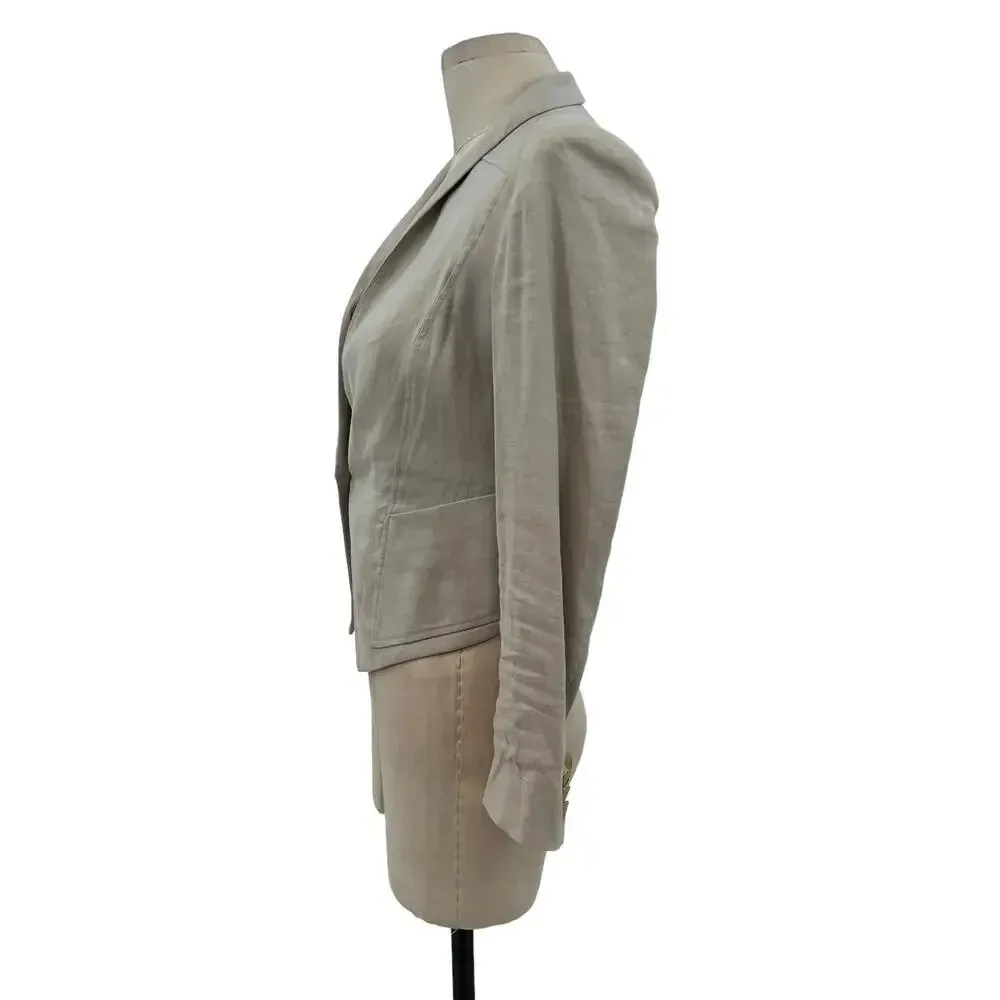 Helmut Lang Cropped Blazer Jacket in Aritfact Linen Blend Beige Size 2 - Image 8
