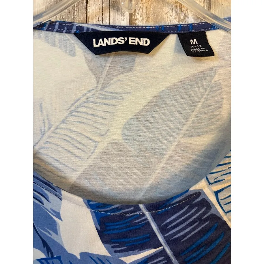 Lands' End Blue Leaf Print Tie Waist Dress - Medium - Image 5