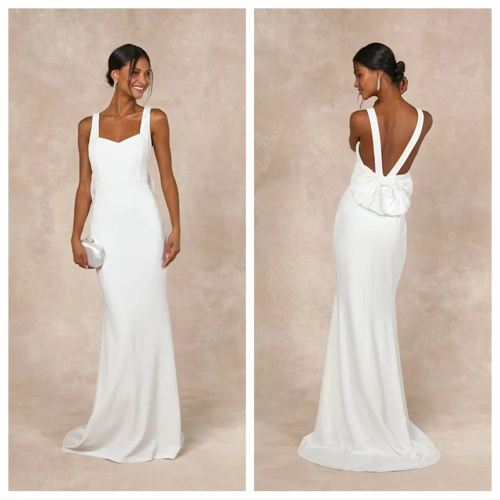Lulus Romantic Glow White Backless Pearl Bow Maxi Dress - Image 2