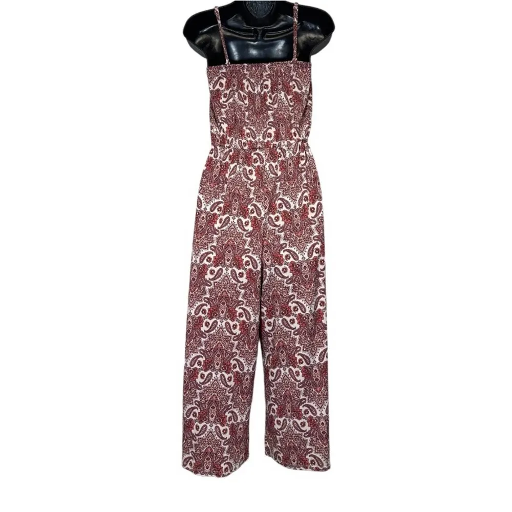 Maurices Pink Paisley Print Sleeveless Tie Waist Cropped Wide Leg Jumpsuit Sz XS - Image 80