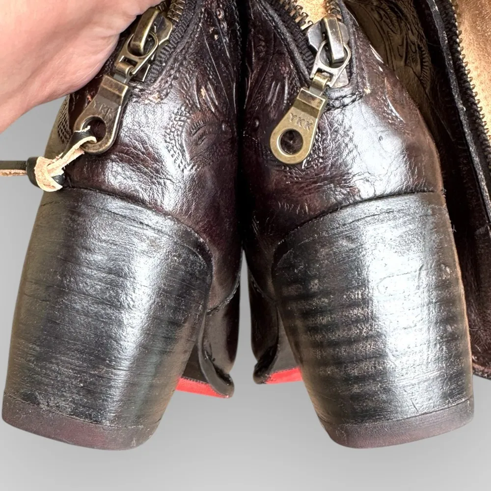 Anna Sui x Bed Stu Lucianna Tooled Embossed Leather Boots Black Size 7.5 - Image 9