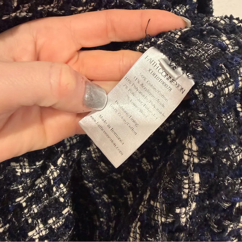 Faith Connexion Black Navy Blue White Laced Tweed Overshirt XS - Image 6