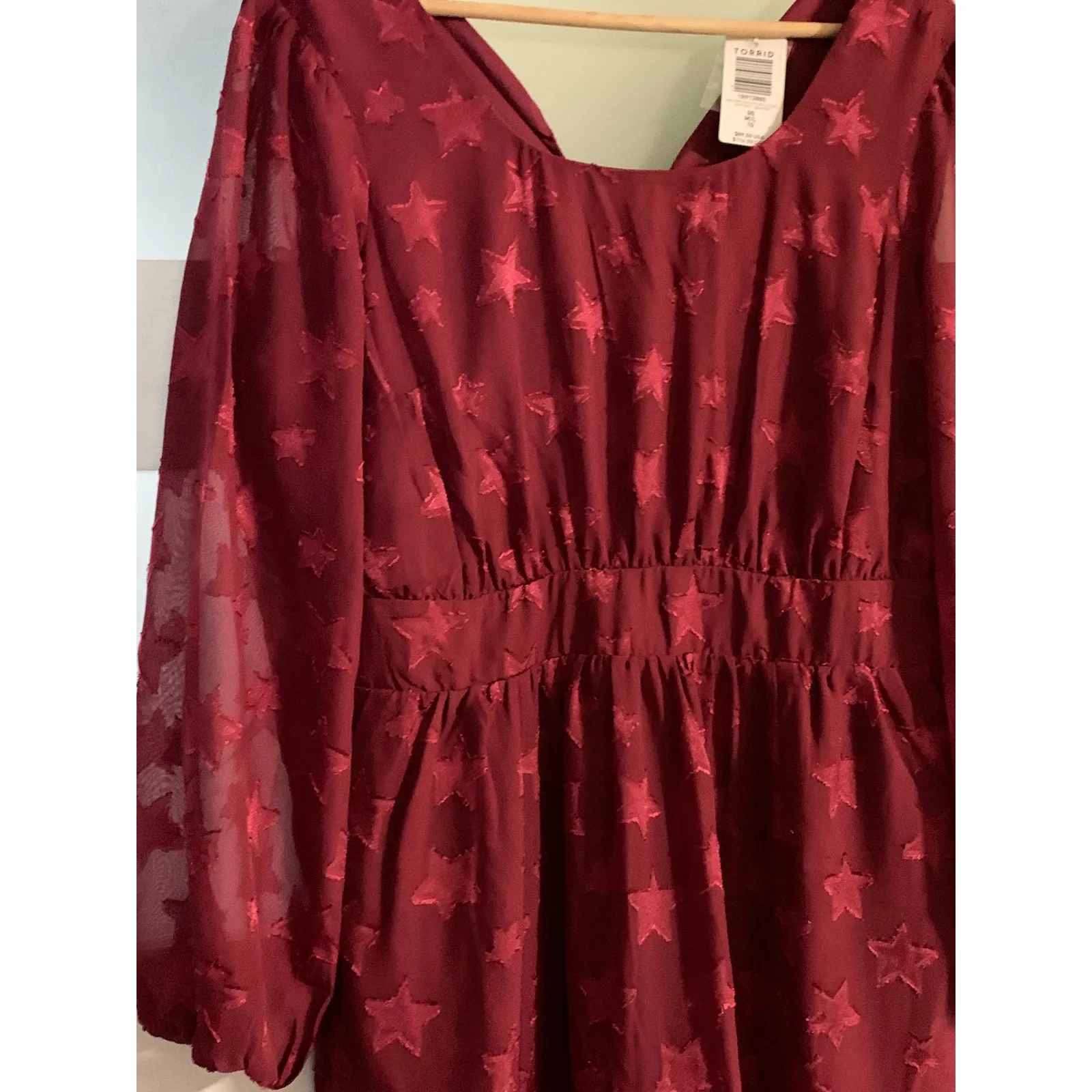 Torrid Midi Clip Dot Chiffon Tiered Dress Scoop Neck Burgundy Size 00 NWT - Image 3
