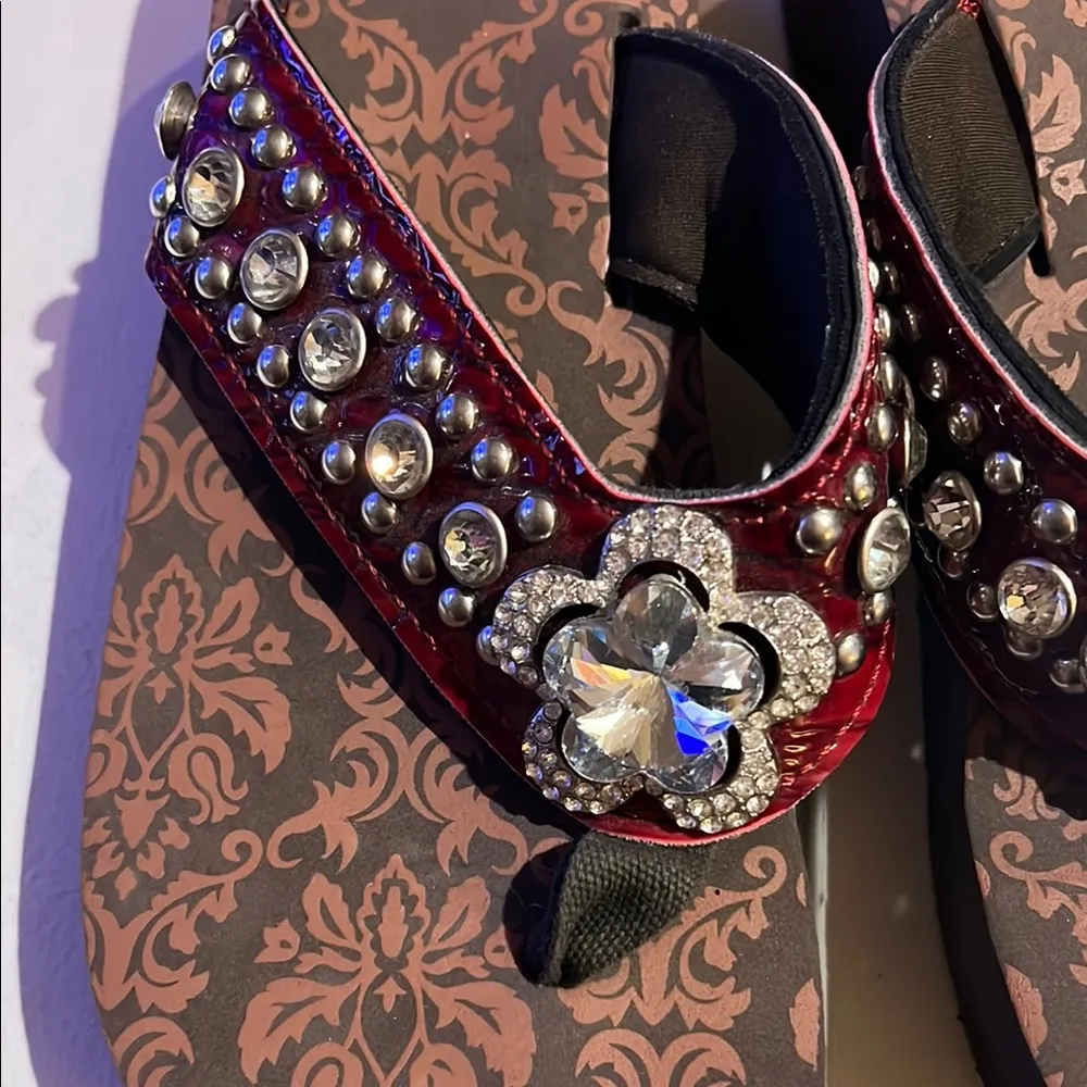 Rustic Cultures studded and embellished Red and Brown flip - Image 3