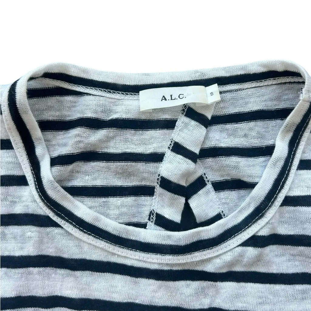 A.L.C. hannover open twist back Striped Black and White Tank Top 100% Linen S - Image 2