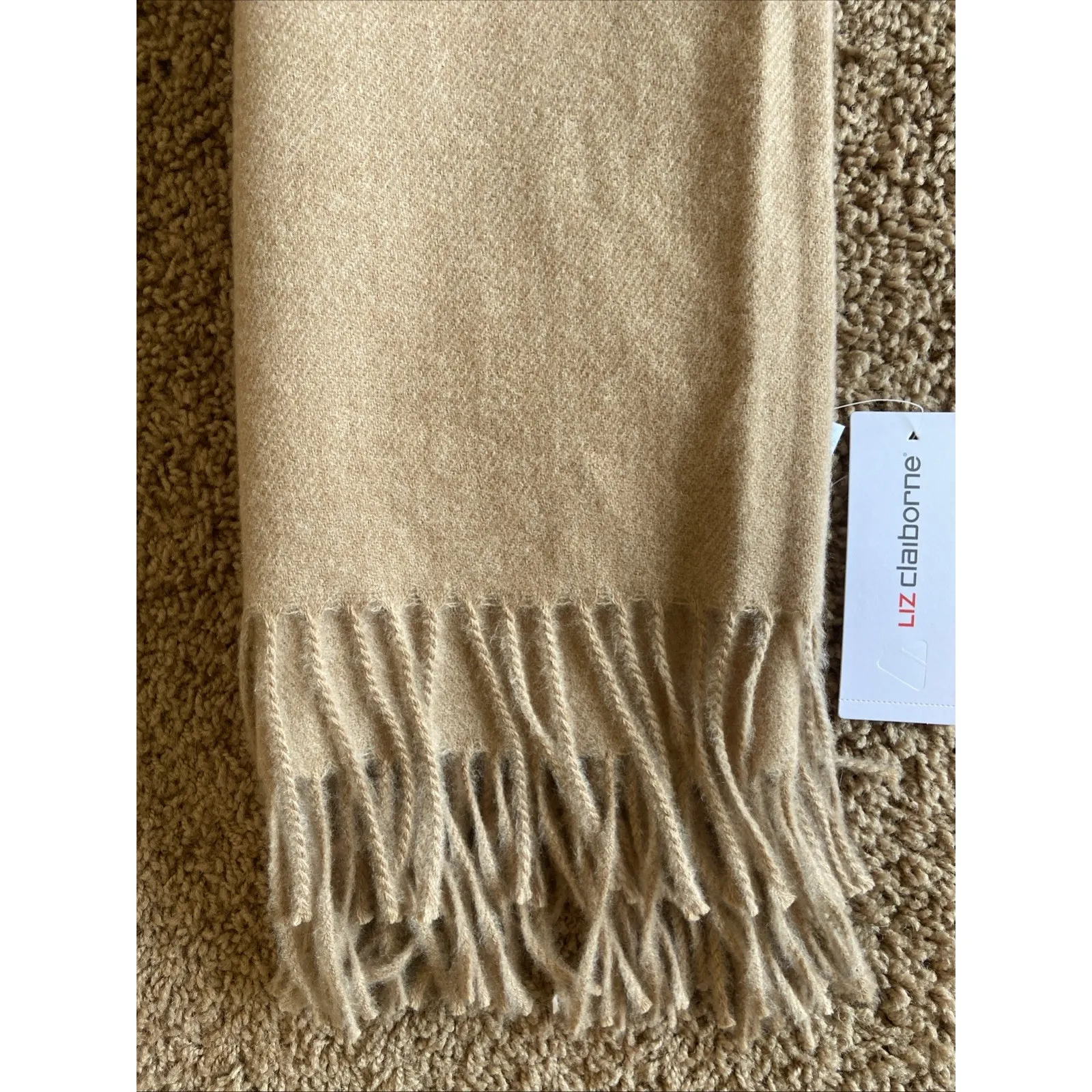 Liz Claiborne Caramel Heather Cashmere Like Fringe Scarf Accessory‎ NEW NWT O/S - Image 2