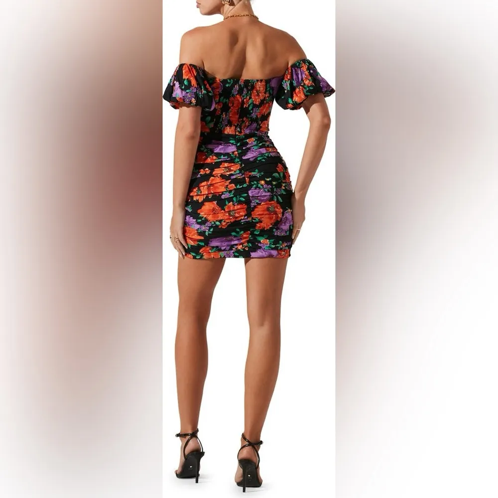 ASTR the Label Floral Ruched Off the Shoulder Minidress Size L - Black/Red - NWT - Image 14