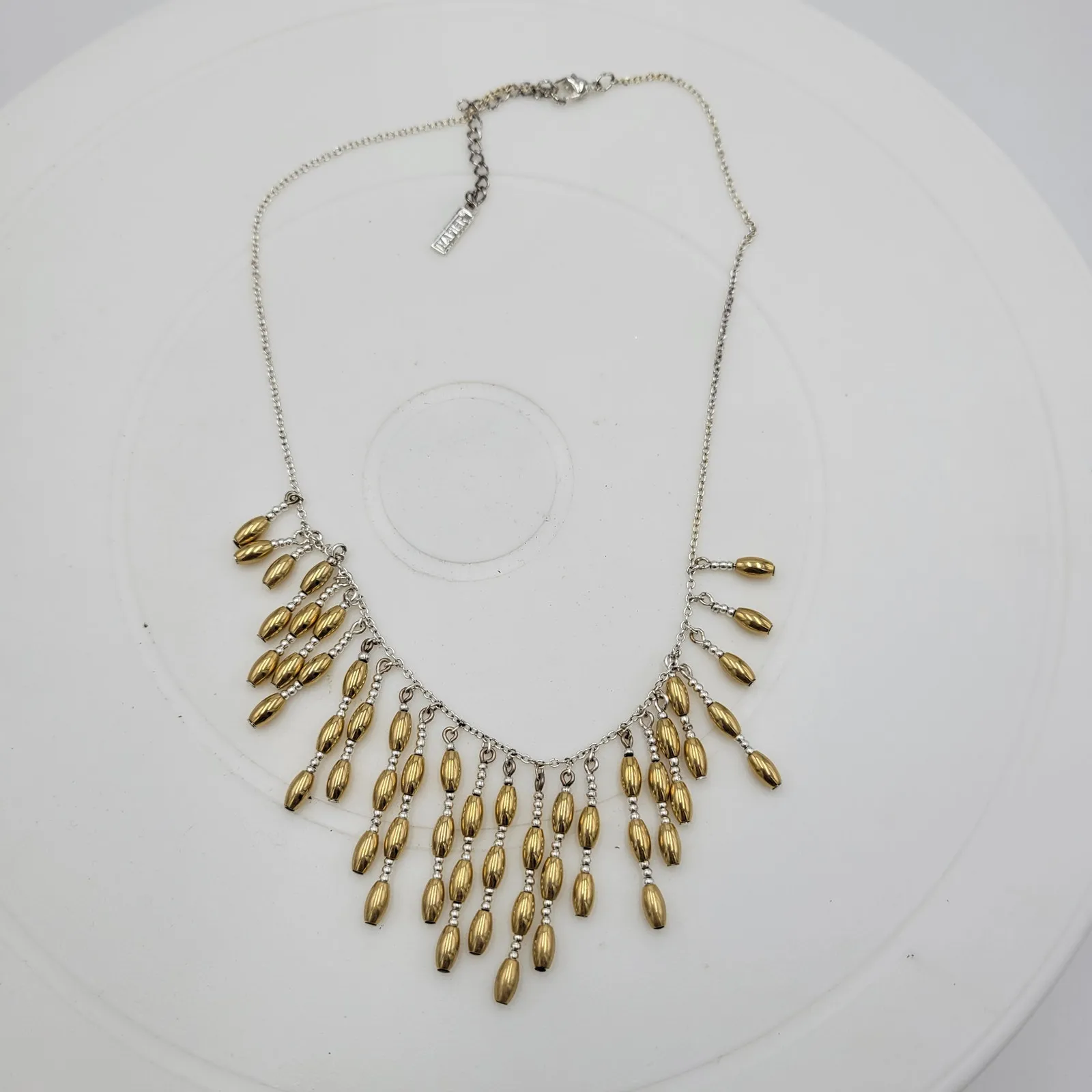 Vintage Napier‎ Metal Barrel Beads Bib Neckleace 19" Gold Silver Tone Dangling - Image 5