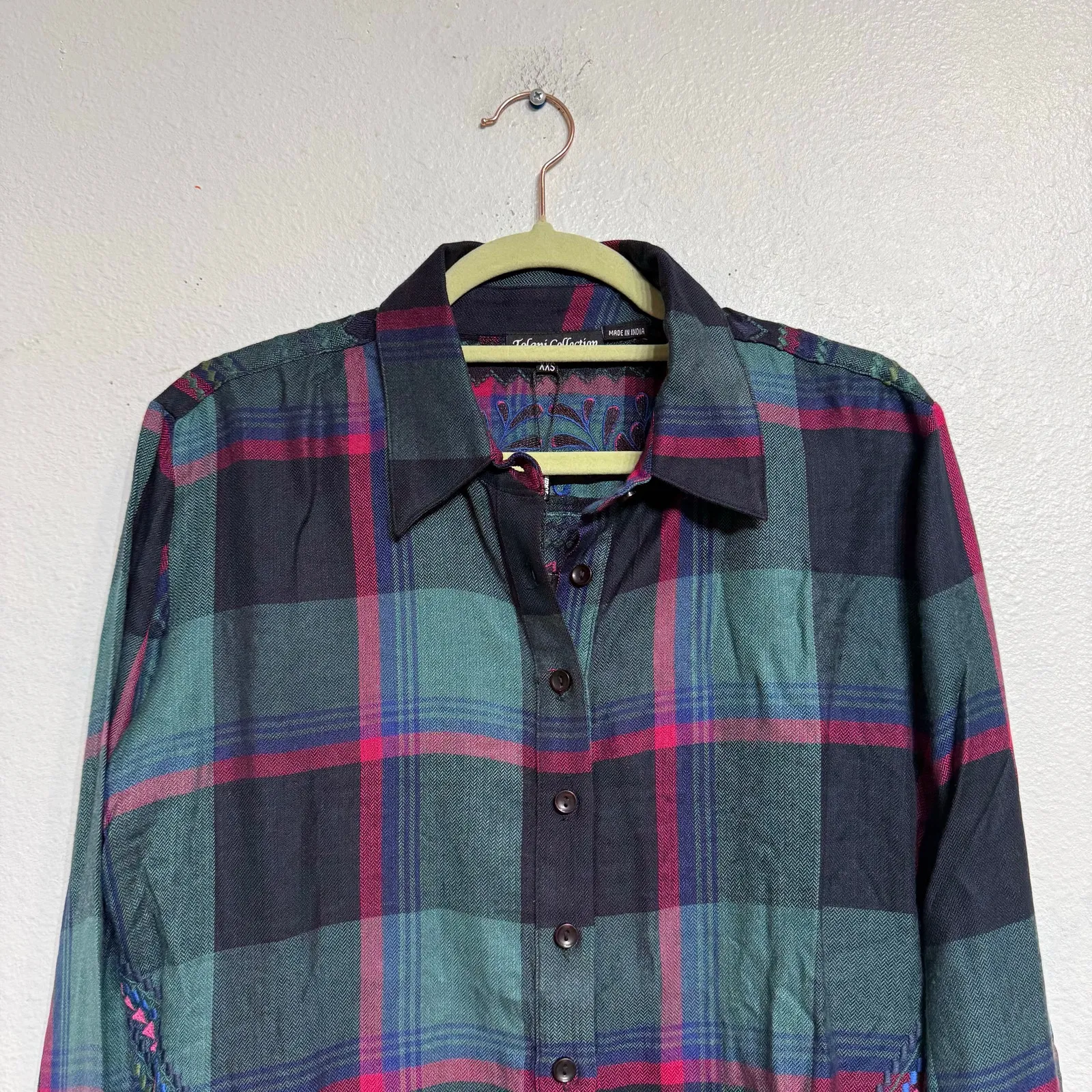 Tolani Collection Harlow Forest Green Plaid Blouse Sz XXS NWT - Image 3