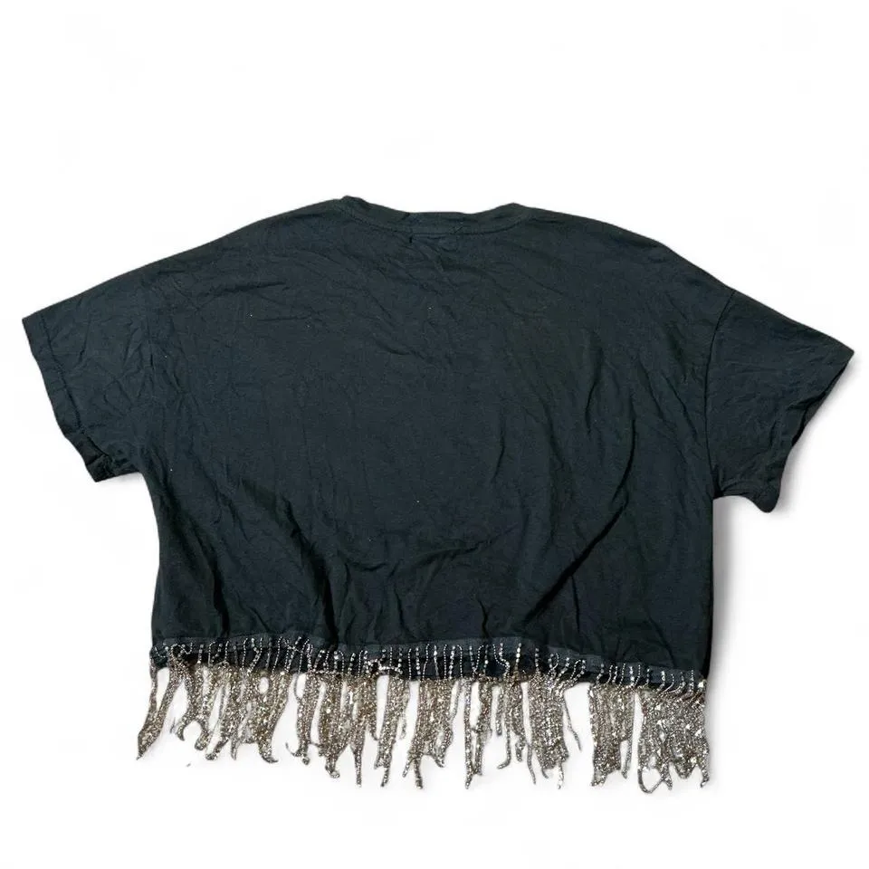Cropped Route 66 T Shirt Women Rhinestone Fringe Black Graphic Tee Grunge - Image 2