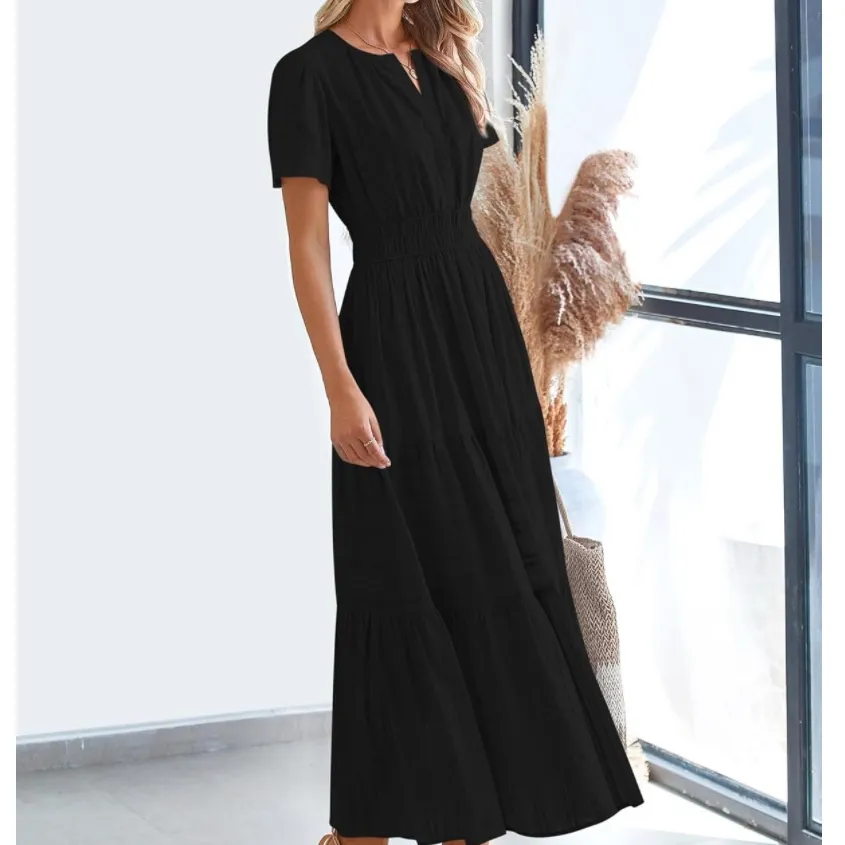 NWT BTFBM V Neck Short Sleeve Elastic Waist Boho Maxi Dress Black XXL Size 2X - Image 4
