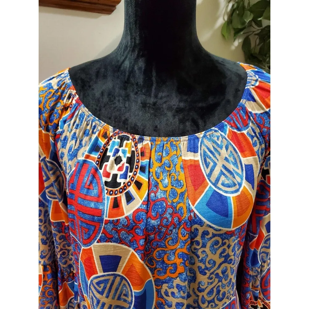 Honeyme Women Multicolor Polyester Round Neck Long Sleeve Knee Length Dress 2XL - Image 5