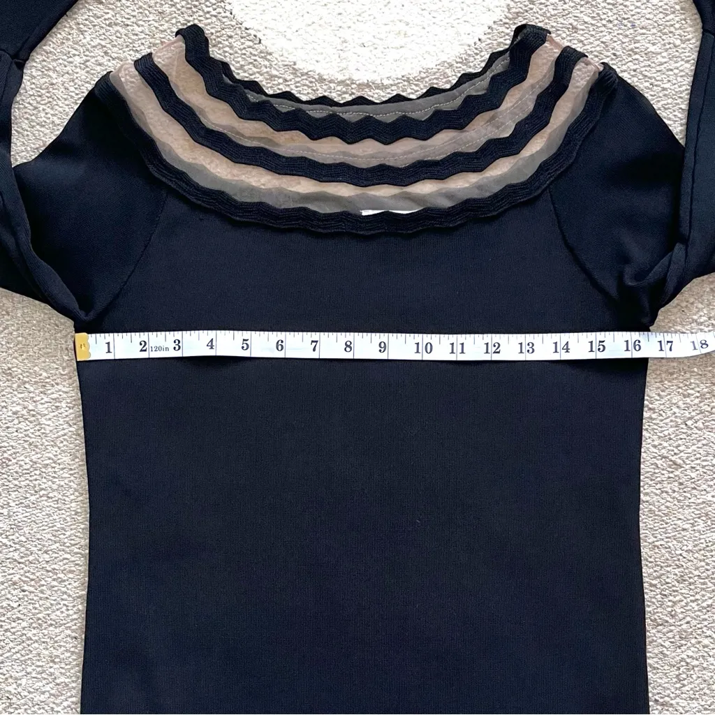 Lucy Paris Zigzag Mesh Boatneck 3/4 Sleeves Wendy Sweater in Black Medium - Image 4