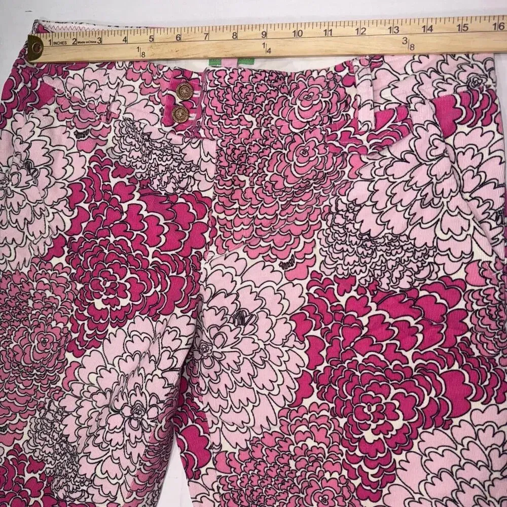 Lilly Pulitzer Vintage Preppy Designer Printed Corduroy Palm Beach Pants Size 6 - Image 5