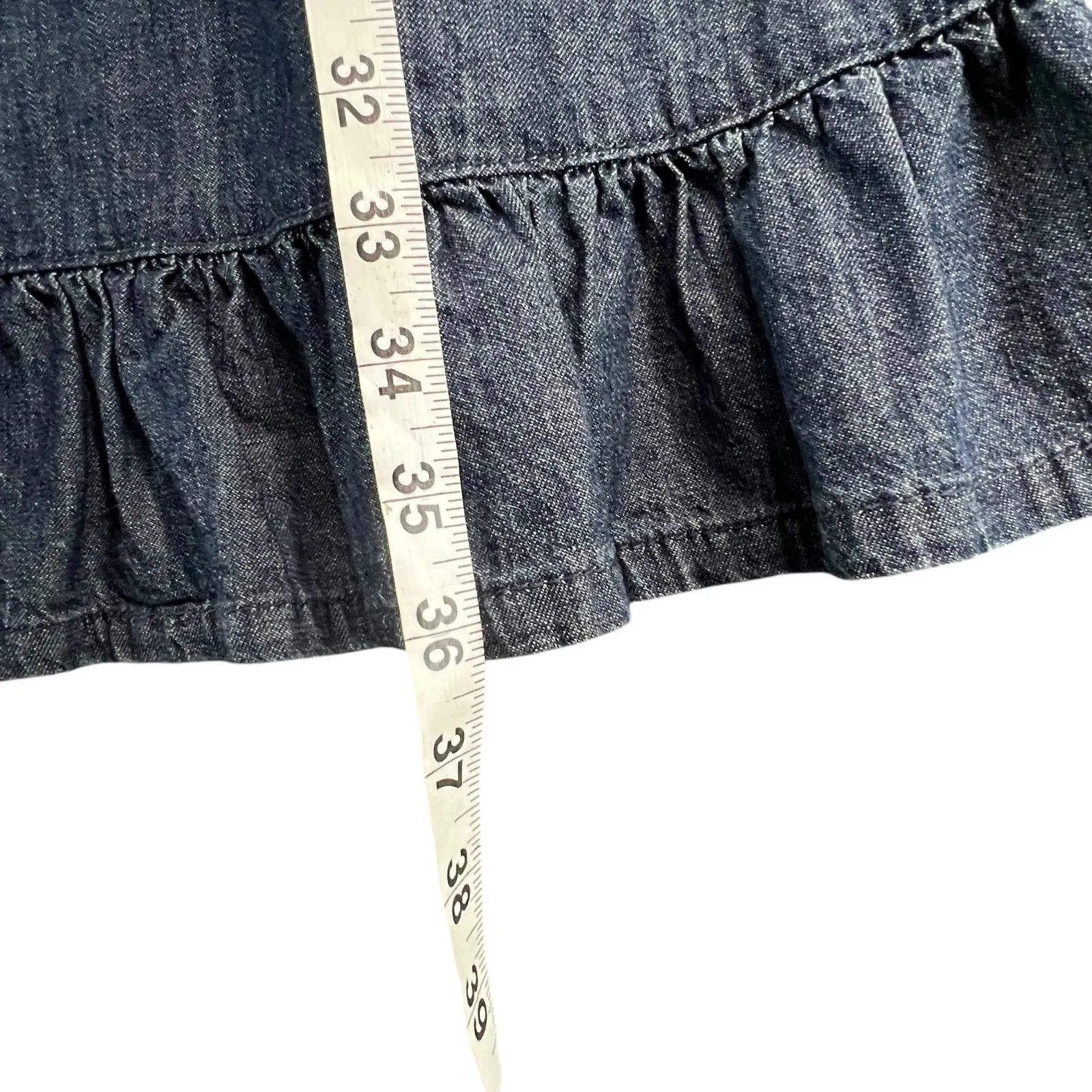 Fleur De Vie Primrose Denim Dress S Blue Babydoll Empire Ruffled Hem Milkmaid - Image 11