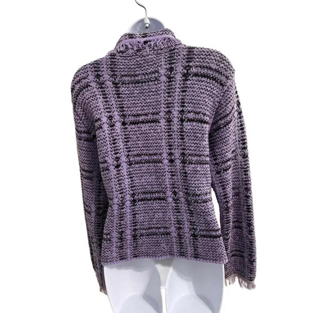 Willow Purple Black Knitted Patterned Fringe Button Cardigan Jacket Large‎ - Image 3