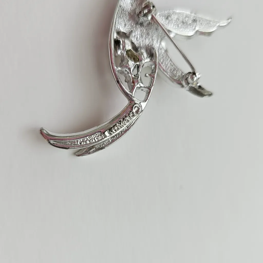 Sarah Coventry Bird Of Paradise Aurora Borealis Rhinestones Silver Tone Brooch - Image 2