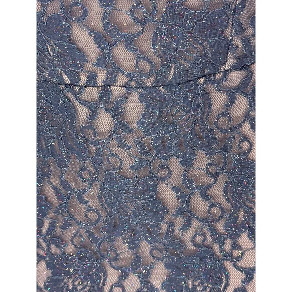 City Triangles Rhinestones & Pearls Sleeve Glitter Lace Mini Dress Sz. 5 (SMALL) - Image 4