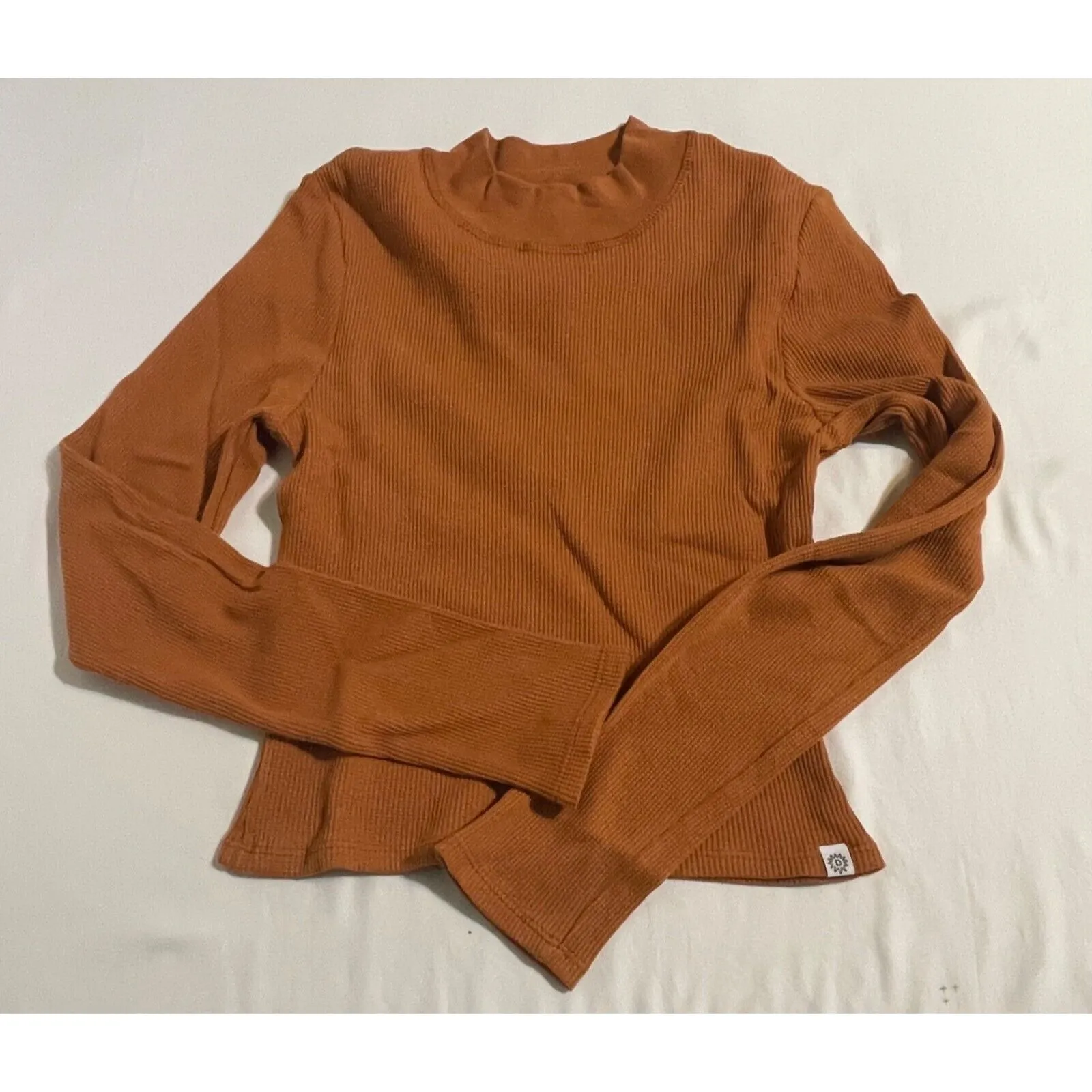 Daydreamer Thermal Crop Long Sleeve Mock Neck Top Orange Womens Large NWT - Image 12