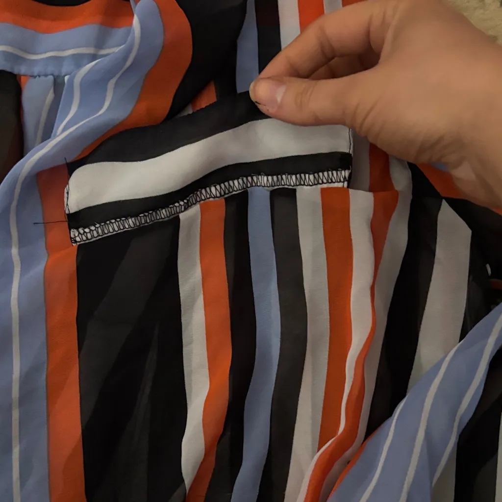 Bisou Bisou Striped Blue Orange Women's Top High Low Sheer Long Sleeve Coat Tail - Image 3