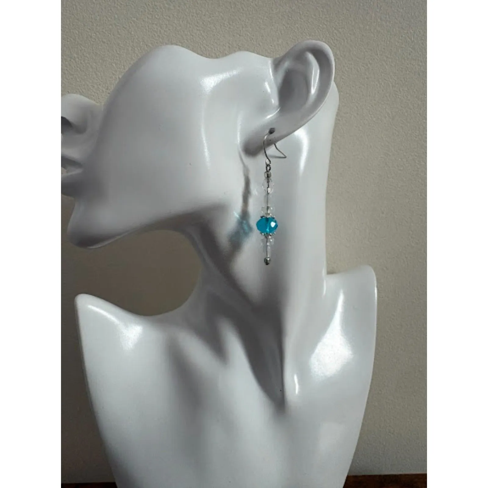 Bold Elements  Silver Blue Beaded Earrings - Image 2