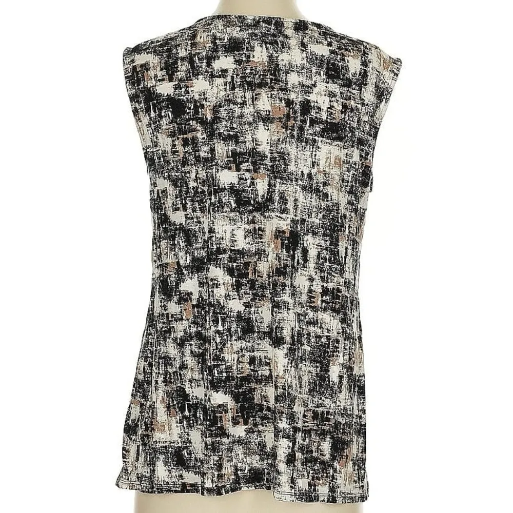 J Jill Wearever Cowl Neck Sleeveless Stretch Knit Top Black Brown Print Small - Image 2