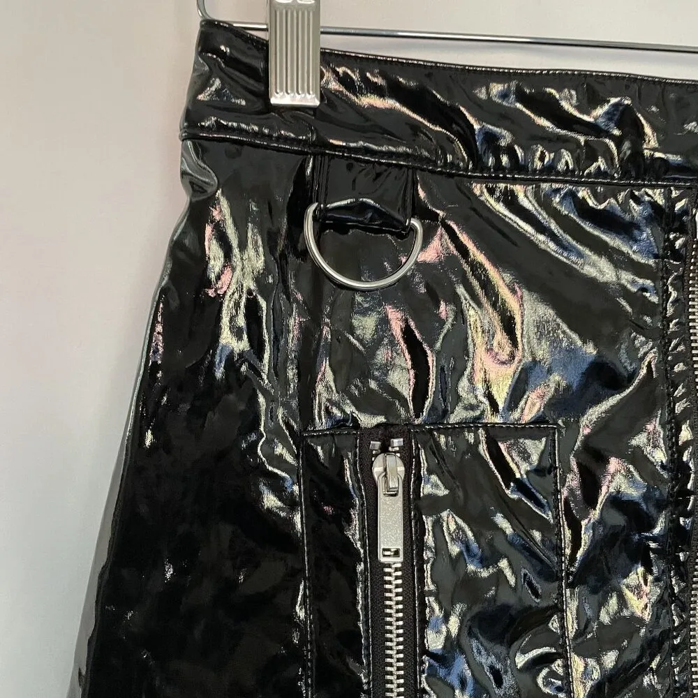 Black Vinyl Mini Skirt With Zipper Pockets & Ring Detail By Garage P/S women's - Image 2