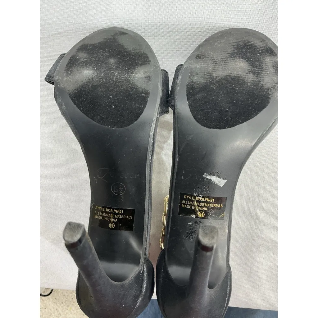Womans Forever 21 Roslyn Pumps 8.5 Black Back Zip chain Accent Stiletto Heels - Image 7